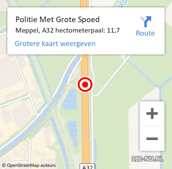 Locatie op kaart van de 112 melding: Politie Met Grote Spoed Naar Meppel, A32 hectometerpaal: 11,7 op 23 september 2024 02:53