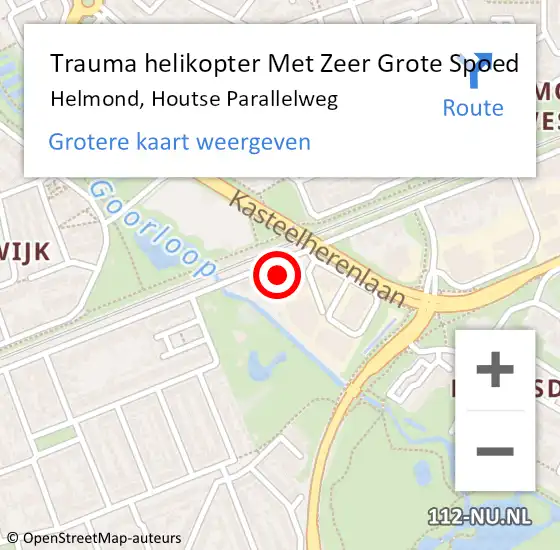 Locatie op kaart van de 112 melding: Trauma helikopter Met Zeer Grote Spoed Naar Helmond, Houtse Parallelweg op 23 september 2024 02:59