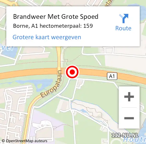 Locatie op kaart van de 112 melding: Brandweer Met Grote Spoed Naar Borne, A1 hectometerpaal: 159 op 23 september 2024 04:23