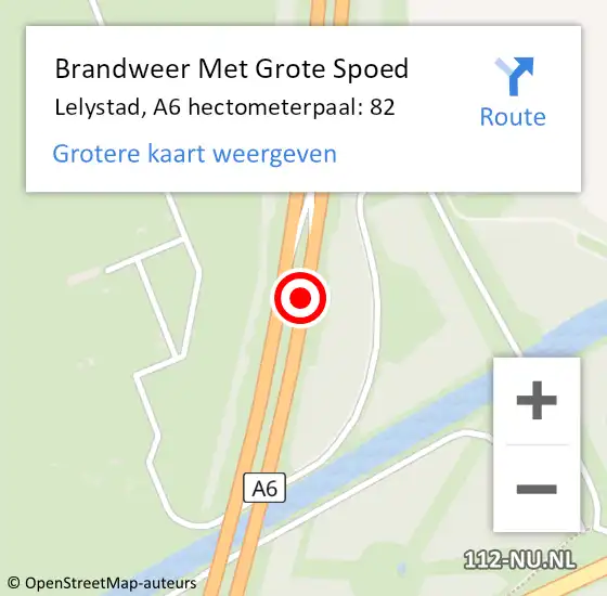 Locatie op kaart van de 112 melding: Brandweer Met Grote Spoed Naar Lelystad, A6 hectometerpaal: 82 op 23 september 2024 05:34