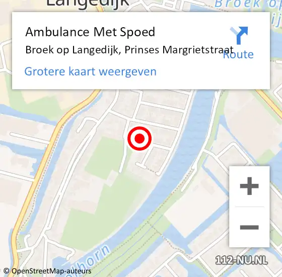 Locatie op kaart van de 112 melding: Ambulance Met Spoed Naar Broek op Langedijk, Prinses Margrietstraat op 23 september 2024 05:54