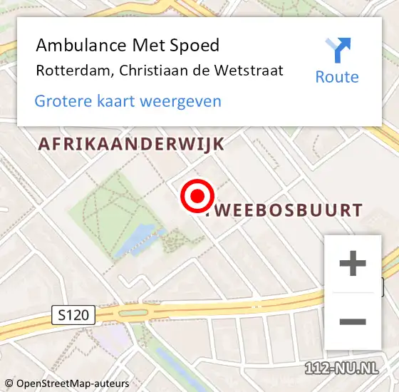 Locatie op kaart van de 112 melding: Ambulance Met Spoed Naar Rotterdam, Christiaan de Wetstraat op 23 september 2024 06:20