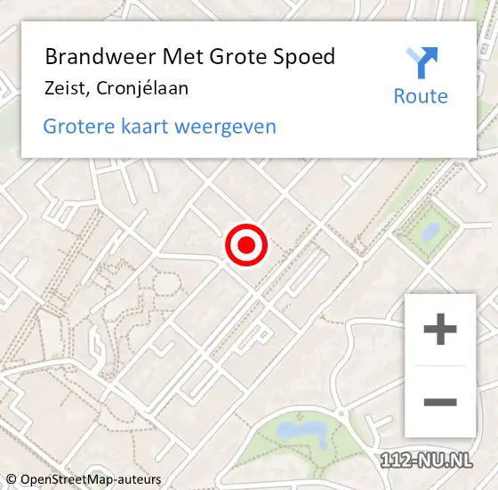 Locatie op kaart van de 112 melding: Brandweer Met Grote Spoed Naar Zeist, Cronjélaan op 23 september 2024 06:29