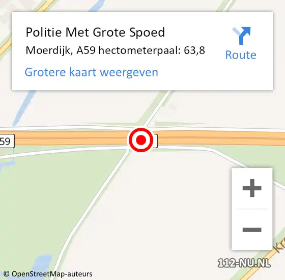 Locatie op kaart van de 112 melding: Politie Met Grote Spoed Naar Moerdijk, A59 hectometerpaal: 63,8 op 23 september 2024 06:32