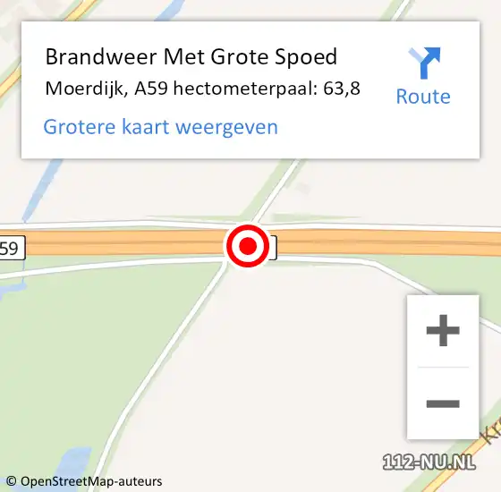 Locatie op kaart van de 112 melding: Brandweer Met Grote Spoed Naar Moerdijk, A59 hectometerpaal: 63,8 op 23 september 2024 06:33