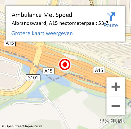 Locatie op kaart van de 112 melding: Ambulance Met Spoed Naar Albrandswaard, A15 hectometerpaal: 53,7 op 23 september 2024 07:09