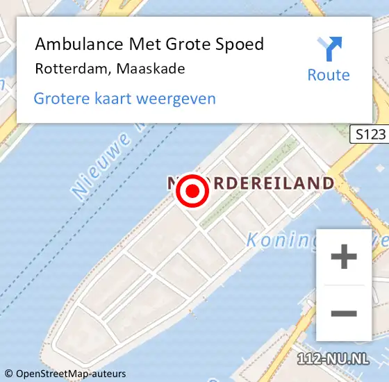 Locatie op kaart van de 112 melding: Ambulance Met Grote Spoed Naar Rotterdam, Maaskade op 23 september 2024 07:18