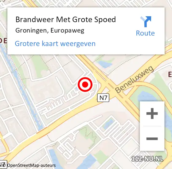 Locatie op kaart van de 112 melding: Brandweer Met Grote Spoed Naar Groningen, Europaweg op 23 september 2024 07:22