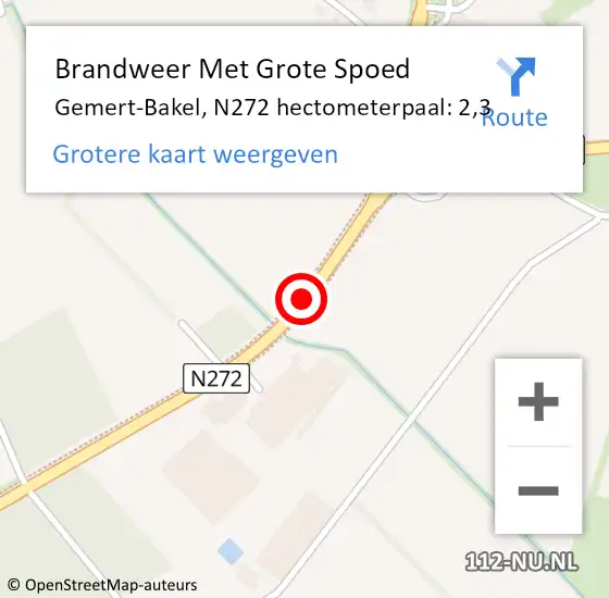 Locatie op kaart van de 112 melding: Brandweer Met Grote Spoed Naar Gemert-Bakel, N272 hectometerpaal: 2,3 op 23 september 2024 07:57