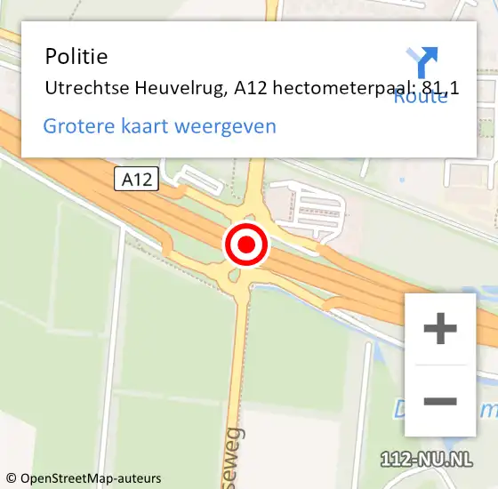 Locatie op kaart van de 112 melding: Politie Utrechtse Heuvelrug, A12 hectometerpaal: 81,1 op 23 september 2024 07:59