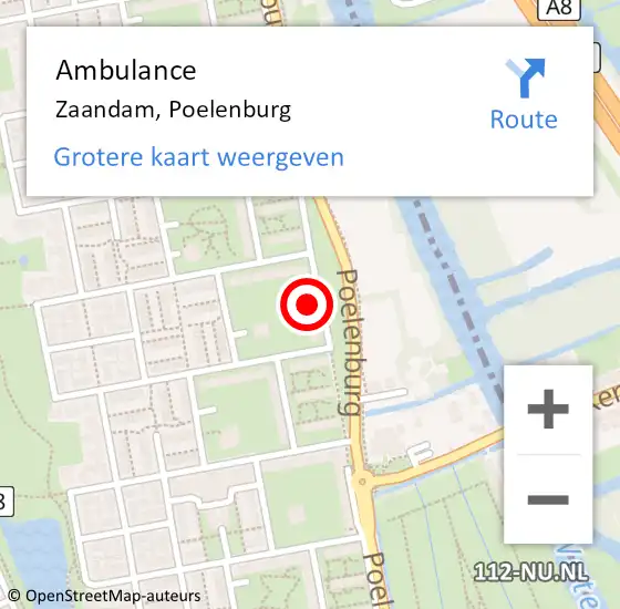 Locatie op kaart van de 112 melding: Ambulance Zaandam, Poelenburg op 23 september 2024 08:01