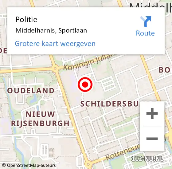 Locatie op kaart van de 112 melding: Politie Middelharnis, Sportlaan op 23 september 2024 08:46