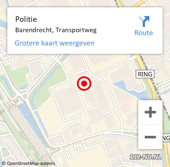 Locatie op kaart van de 112 melding: Politie Barendrecht, Transportweg op 23 september 2024 08:52