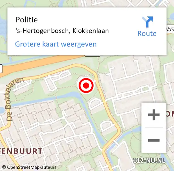 Locatie op kaart van de 112 melding: Politie 's-Hertogenbosch, Klokkenlaan op 23 september 2024 08:57