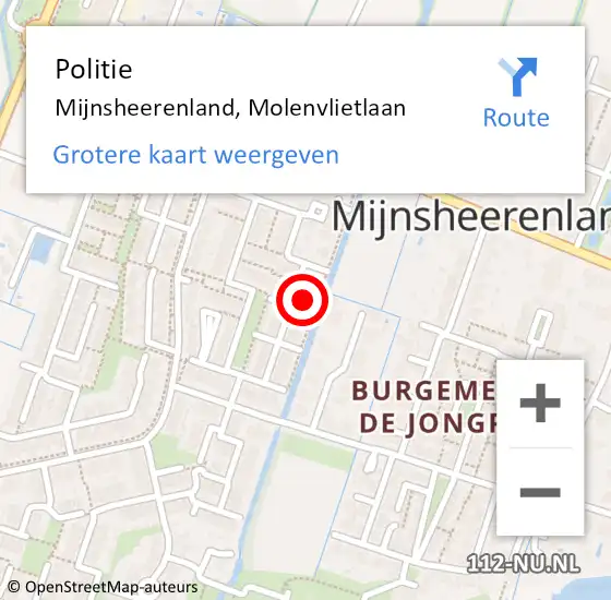 Locatie op kaart van de 112 melding: Politie Mijnsheerenland, Molenvlietlaan op 23 september 2024 08:58