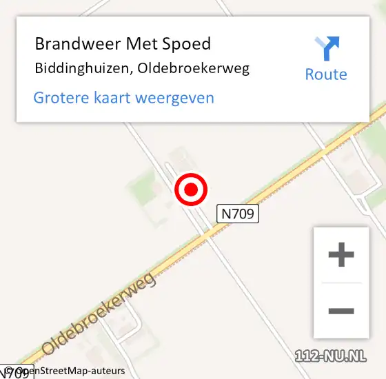 Locatie op kaart van de 112 melding: Brandweer Met Spoed Naar Biddinghuizen, Oldebroekerweg op 23 september 2024 09:00