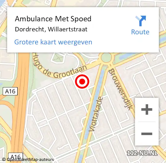 Locatie op kaart van de 112 melding: Ambulance Met Spoed Naar Dordrecht, Willaertstraat op 23 september 2024 09:05