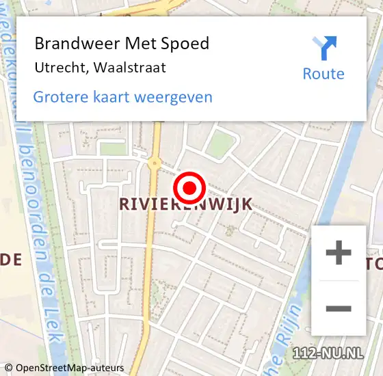 Locatie op kaart van de 112 melding: Brandweer Met Spoed Naar Utrecht, Waalstraat op 23 september 2024 09:10