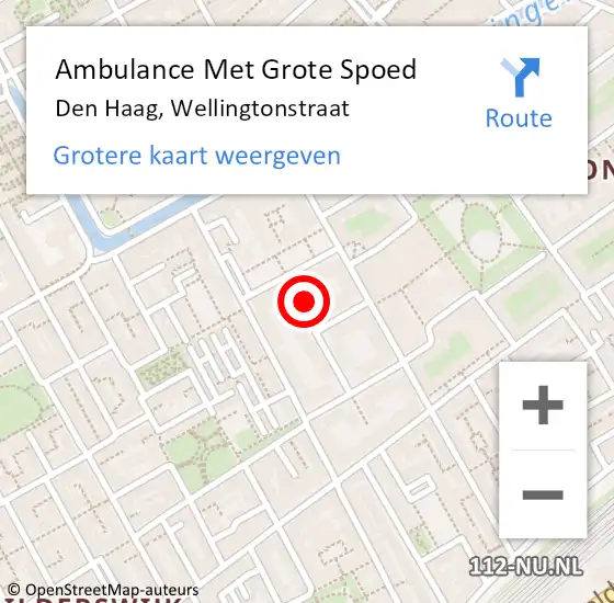 Locatie op kaart van de 112 melding: Ambulance Met Grote Spoed Naar Den Haag, Wellingtonstraat op 23 september 2024 09:52