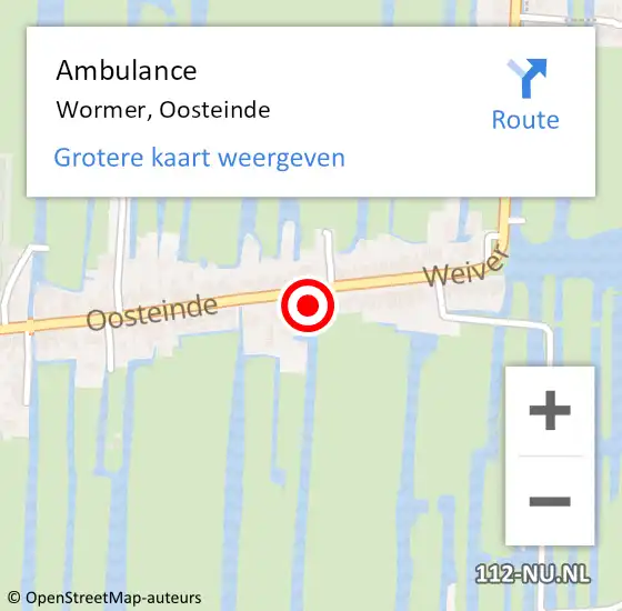 Locatie op kaart van de 112 melding: Ambulance Wormer, Oosteinde op 23 september 2024 10:21