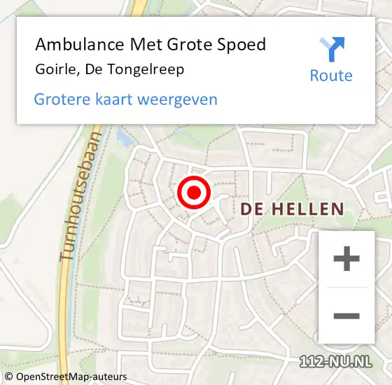 Locatie op kaart van de 112 melding: Ambulance Met Grote Spoed Naar Goirle, De Tongelreep op 21 oktober 2014 06:26