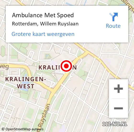 Locatie op kaart van de 112 melding: Ambulance Met Spoed Naar Rotterdam, Willem Ruyslaan op 23 september 2024 10:27