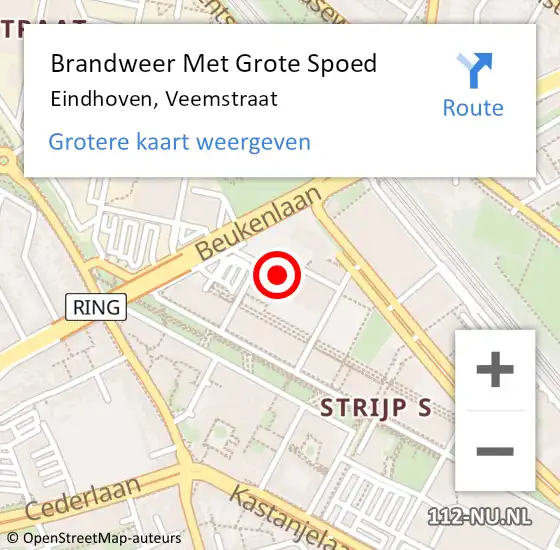 Locatie op kaart van de 112 melding: Brandweer Met Grote Spoed Naar Eindhoven, Veemstraat op 23 september 2024 10:28