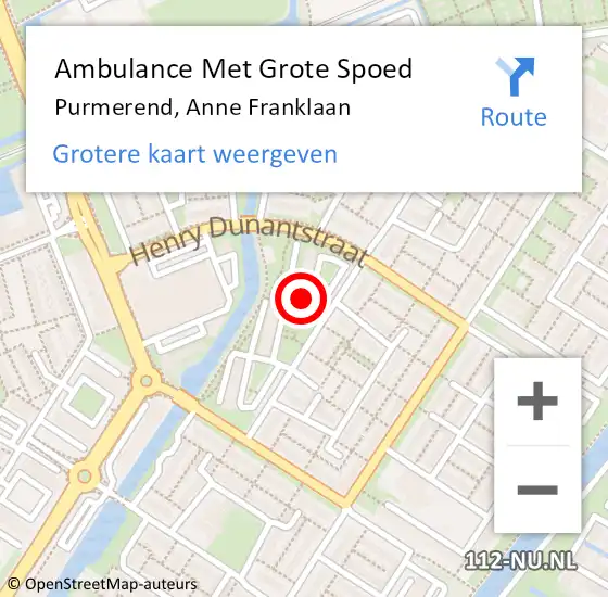 Locatie op kaart van de 112 melding: Ambulance Met Grote Spoed Naar Purmerend, Anne Franklaan op 23 september 2024 10:37