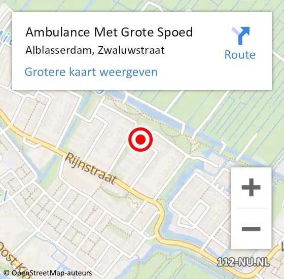 Locatie op kaart van de 112 melding: Ambulance Met Grote Spoed Naar Alblasserdam, Zwaluwstraat op 23 september 2024 10:48