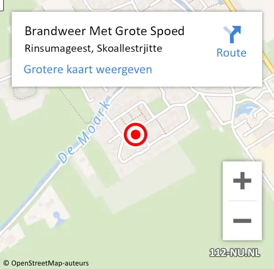 Locatie op kaart van de 112 melding: Brandweer Met Grote Spoed Naar Rinsumageest, Skoallestrjitte op 23 september 2024 11:02