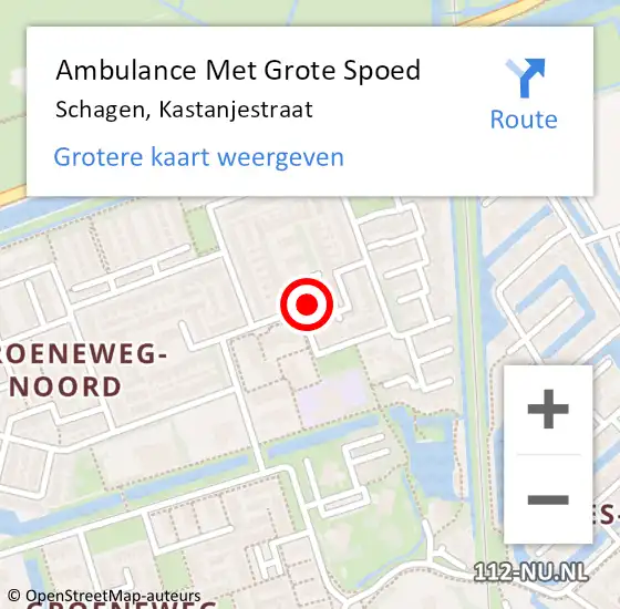 Locatie op kaart van de 112 melding: Ambulance Met Grote Spoed Naar Schagen, Kastanjestraat op 23 september 2024 11:11