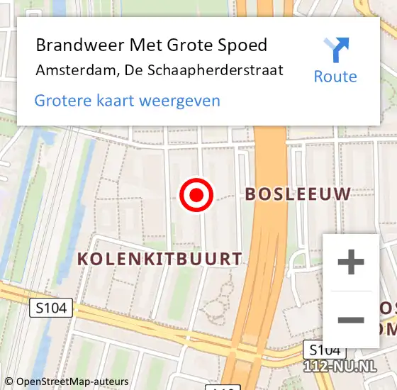 Locatie op kaart van de 112 melding: Brandweer Met Grote Spoed Naar Amsterdam, De Schaapherderstraat op 23 september 2024 11:20