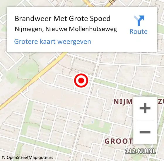 Locatie op kaart van de 112 melding: Brandweer Met Grote Spoed Naar Nijmegen, Nieuwe Mollenhutseweg op 23 september 2024 11:21