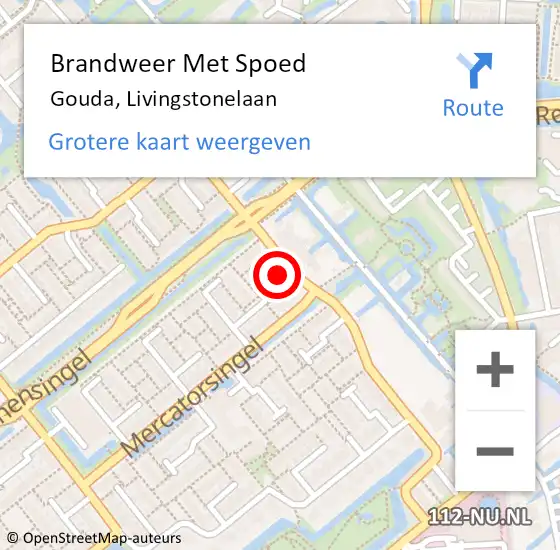 Locatie op kaart van de 112 melding: Brandweer Met Spoed Naar Gouda, Livingstonelaan op 23 september 2024 11:25