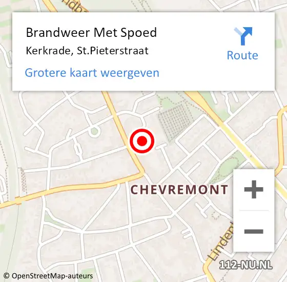 Locatie op kaart van de 112 melding: Brandweer Met Spoed Naar Kerkrade, St.Pieterstraat op 23 september 2024 11:26