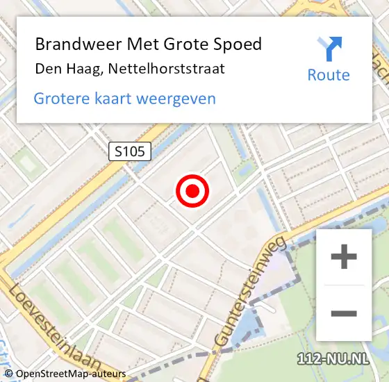 Locatie op kaart van de 112 melding: Brandweer Met Grote Spoed Naar Den Haag, Nettelhorststraat op 23 september 2024 11:42