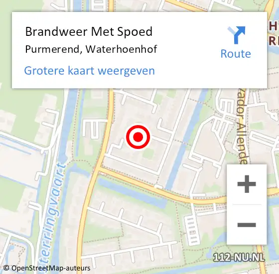 Locatie op kaart van de 112 melding: Brandweer Met Spoed Naar Purmerend, Waterhoenhof op 23 september 2024 12:01