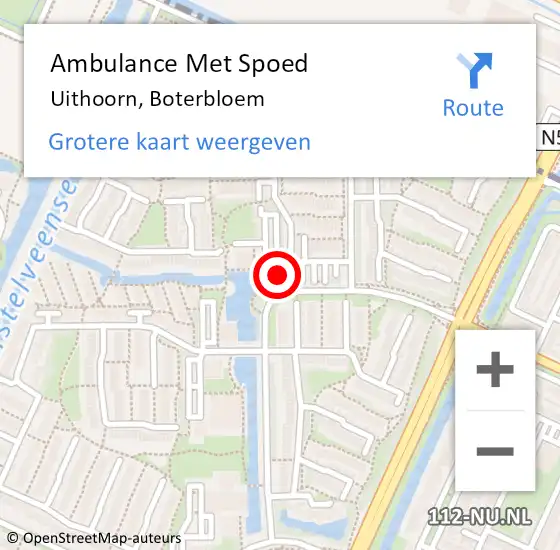 Locatie op kaart van de 112 melding: Ambulance Met Spoed Naar Uithoorn, Boterbloem op 23 september 2024 12:12