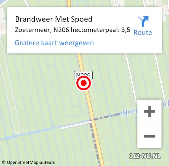 Locatie op kaart van de 112 melding: Brandweer Met Spoed Naar Zoetermeer, N206 hectometerpaal: 3,5 op 23 september 2024 12:35