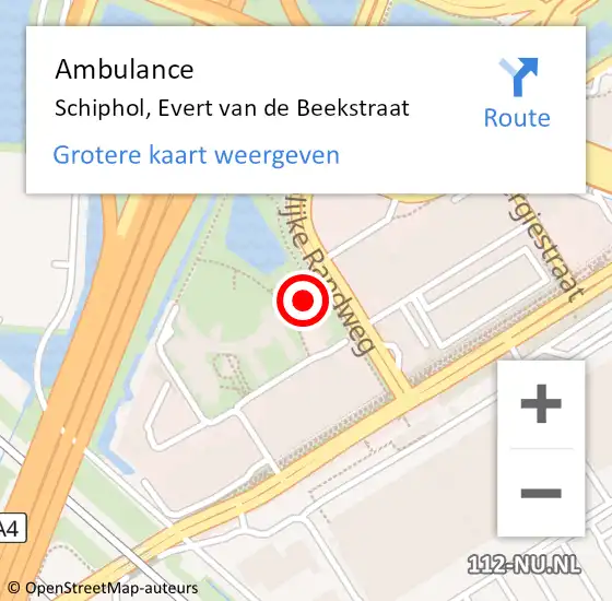 Locatie op kaart van de 112 melding: Ambulance Schiphol, Evert van de Beekstraat op 23 september 2024 12:45