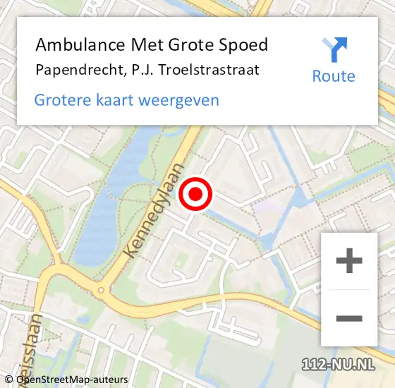 Locatie op kaart van de 112 melding: Ambulance Met Grote Spoed Naar Papendrecht, P.J. Troelstrastraat op 23 september 2024 12:50