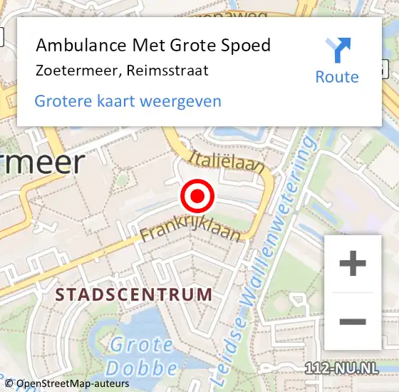 Locatie op kaart van de 112 melding: Ambulance Met Grote Spoed Naar Zoetermeer, Reimsstraat op 23 september 2024 12:58