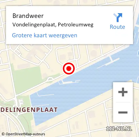 Locatie op kaart van de 112 melding: Brandweer Vondelingenplaat, Petroleumweg op 23 september 2024 13:04