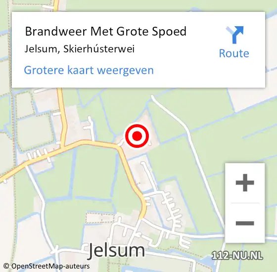 Locatie op kaart van de 112 melding: Brandweer Met Grote Spoed Naar Jelsum, Skierhústerwei op 23 september 2024 13:13