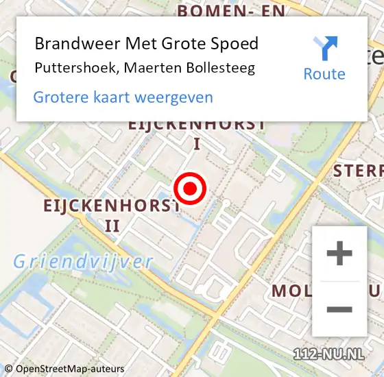 Locatie op kaart van de 112 melding: Brandweer Met Grote Spoed Naar Puttershoek, Maerten Bollesteeg op 23 september 2024 13:18