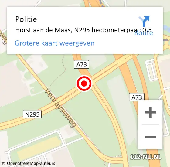 Locatie op kaart van de 112 melding: Politie Horst aan de Maas, N295 hectometerpaal: 0,5 op 23 september 2024 13:21