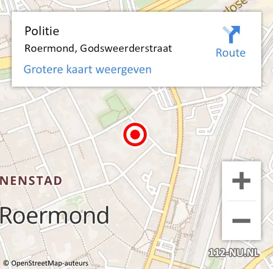 Locatie op kaart van de 112 melding: Politie Roermond, Godsweerderstraat op 23 september 2024 13:32