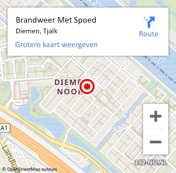 Locatie op kaart van de 112 melding: Brandweer Met Spoed Naar Diemen, Tjalk op 23 september 2024 13:36