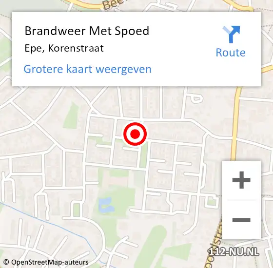 Locatie op kaart van de 112 melding: Brandweer Met Spoed Naar Epe, Korenstraat op 23 september 2024 13:40