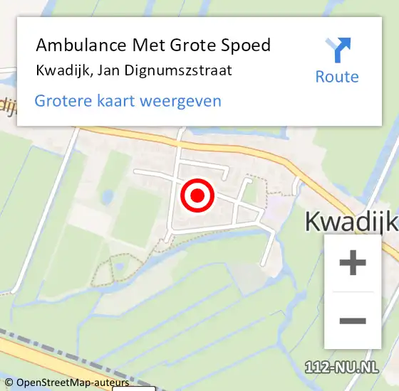 Locatie op kaart van de 112 melding: Ambulance Met Grote Spoed Naar Kwadijk, Jan Dignumszstraat op 23 september 2024 13:50